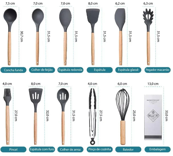 Kit de Utensílios de Cozinha em Silicone